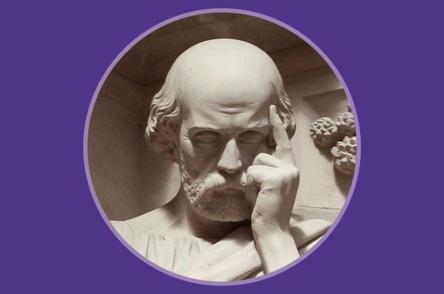 Header banner including a statue of Hippocrates