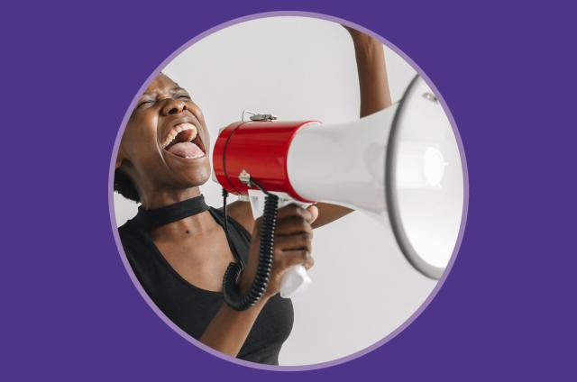 lady shouting into megaphone